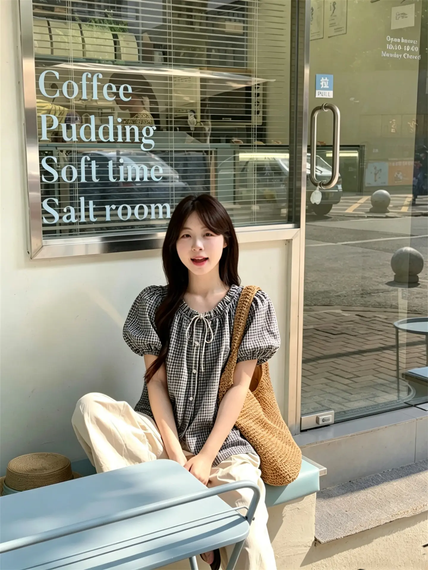 러블리 레이스 퍼프소매 체크 셔츠 상세 이미지 3