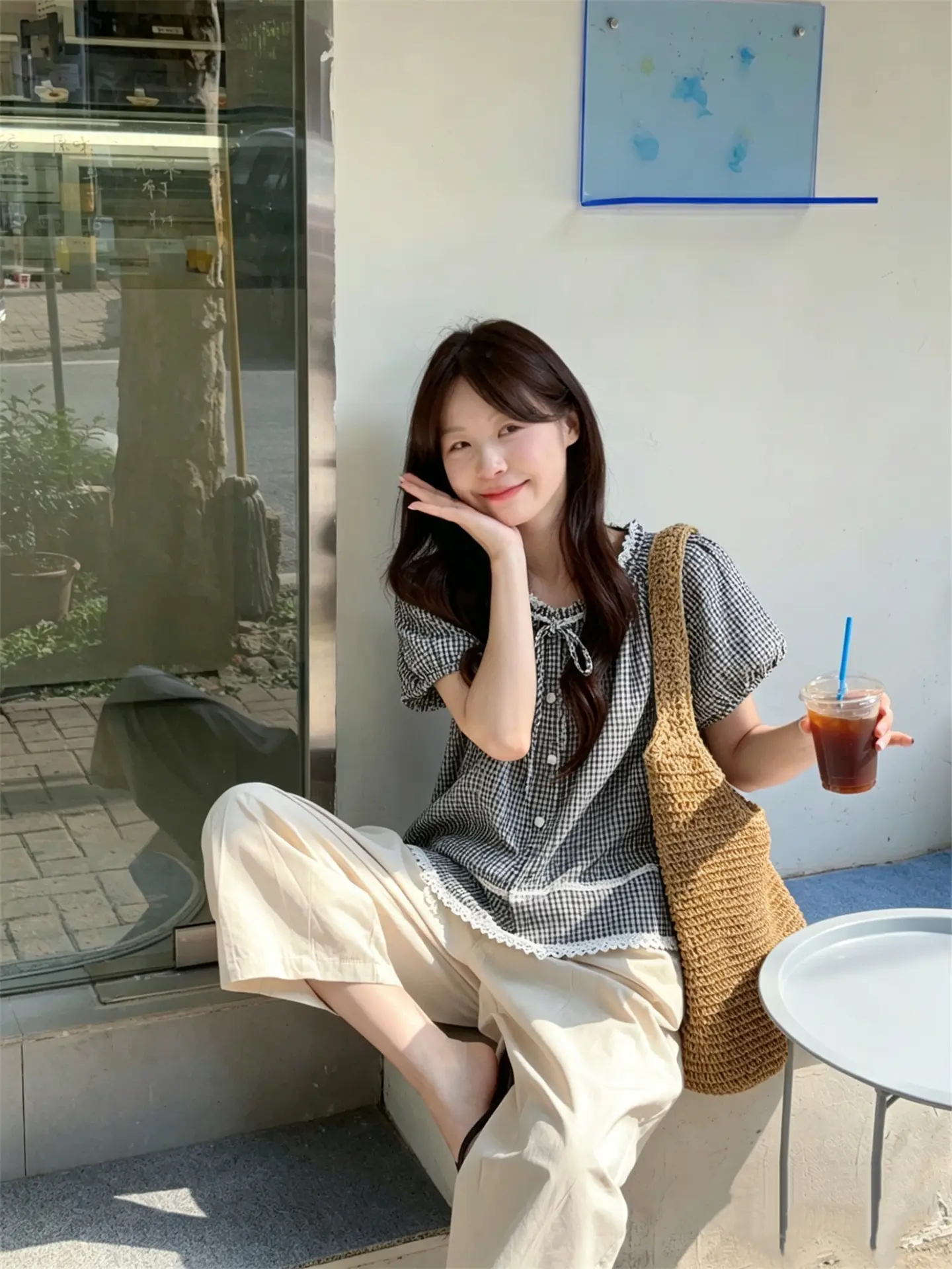 러블리 레이스 퍼프소매 체크 셔츠 상세 이미지 4