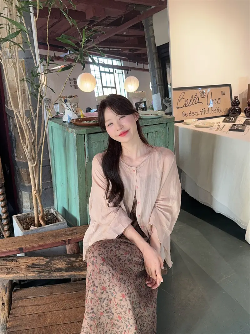 피치 티셔츠+플라워 드레스 세트 상세 이미지 2