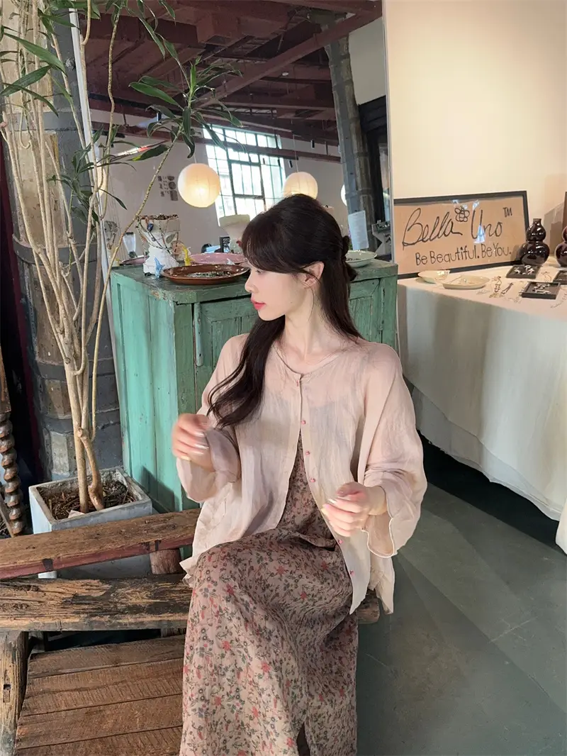 피치 티셔츠+플라워 드레스 세트 상세 이미지 3