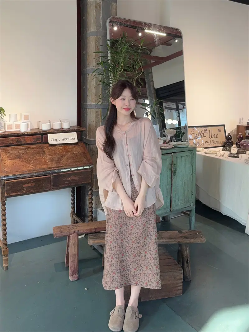 피치 티셔츠+플라워 드레스 세트 상세 이미지 6