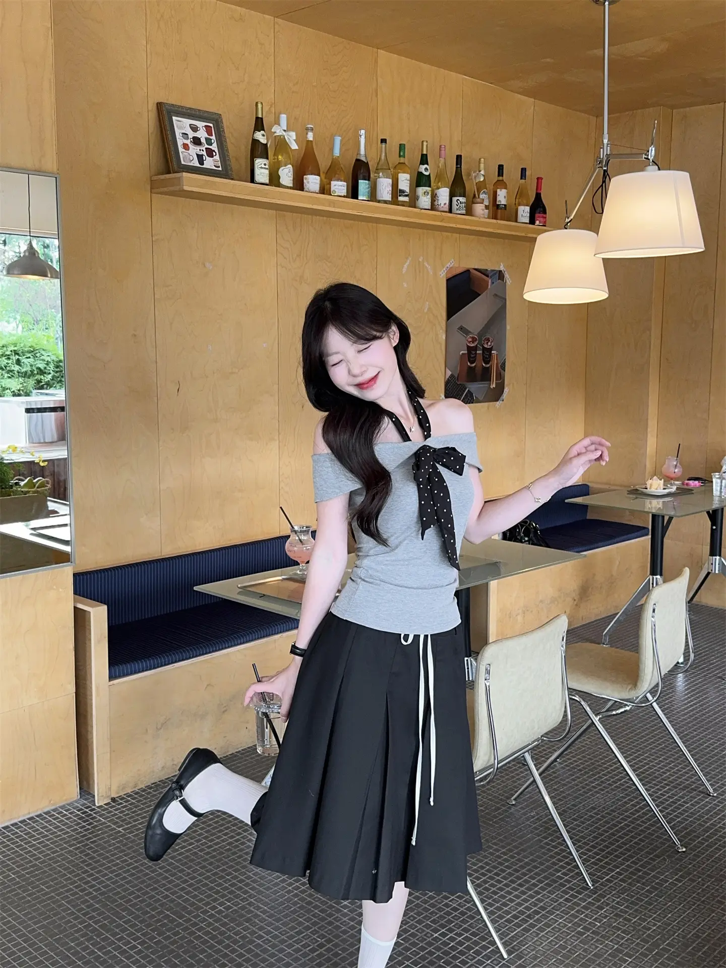 회색 파스텔 패턴 단추 티셔츠 상세 이미지 8