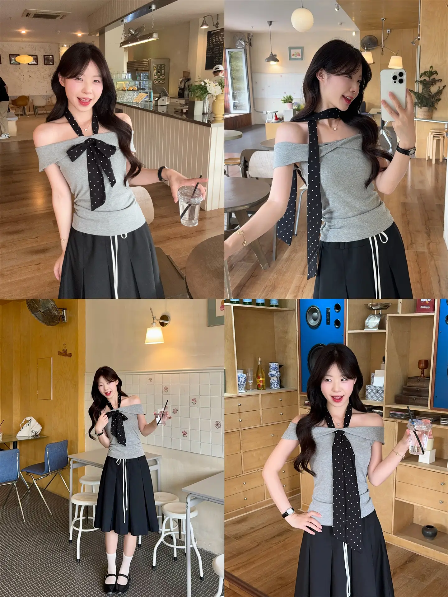 회색 파스텔 패턴 단추 티셔츠 상세 이미지 17