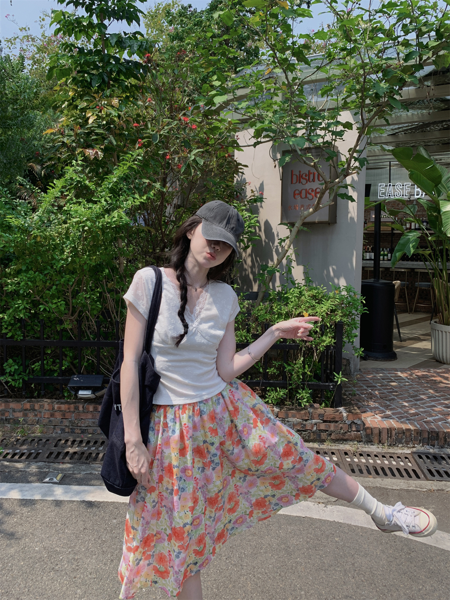 실사 정가 순수한 욕망 핫걸 V넥 레이스 레이스 반팔 맨위 꽃무늬 한 마디 반신 스커트