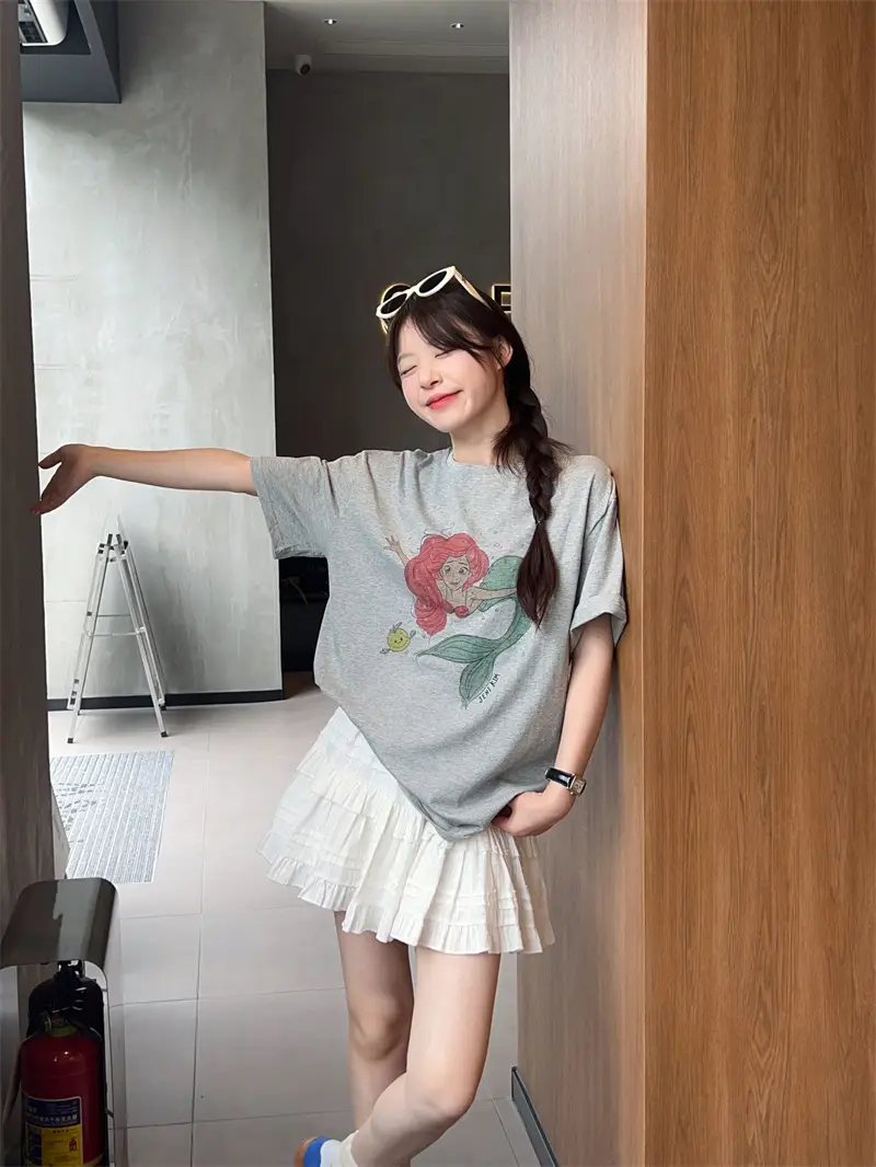 카툰 프린트 여름 릴랙스 티셔츠 상세 이미지 2
