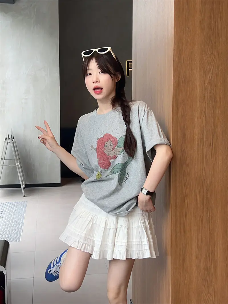 카툰 프린트 여름 릴랙스 티셔츠 상세 이미지 3