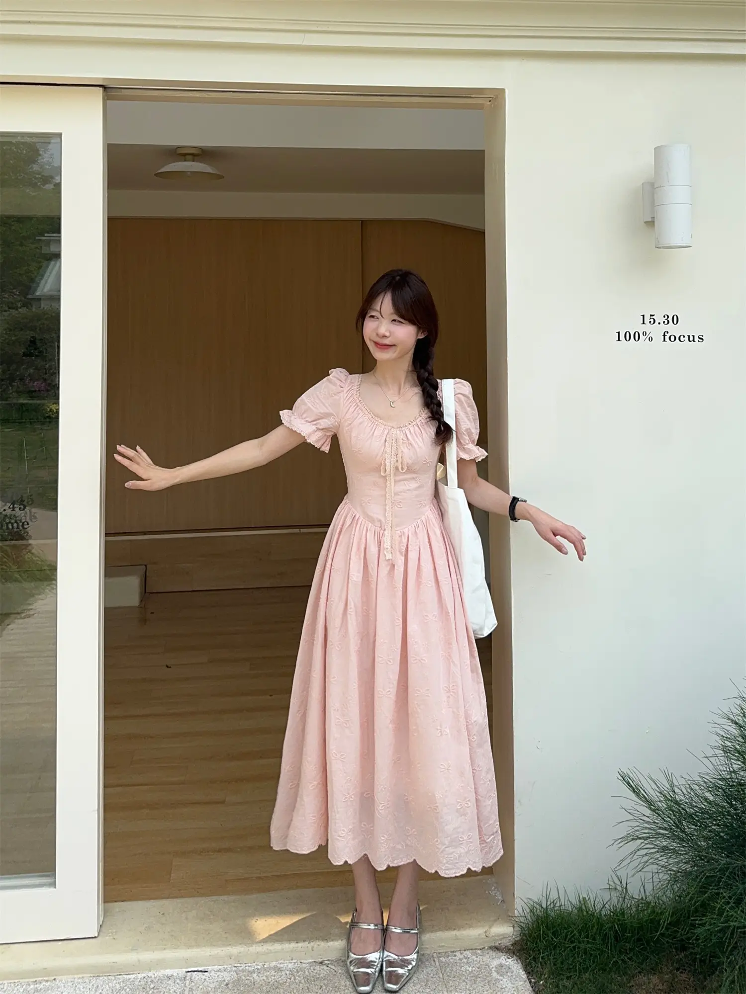 퍼프소매 자수 자카드 레이스 원피스 상세 이미지 18