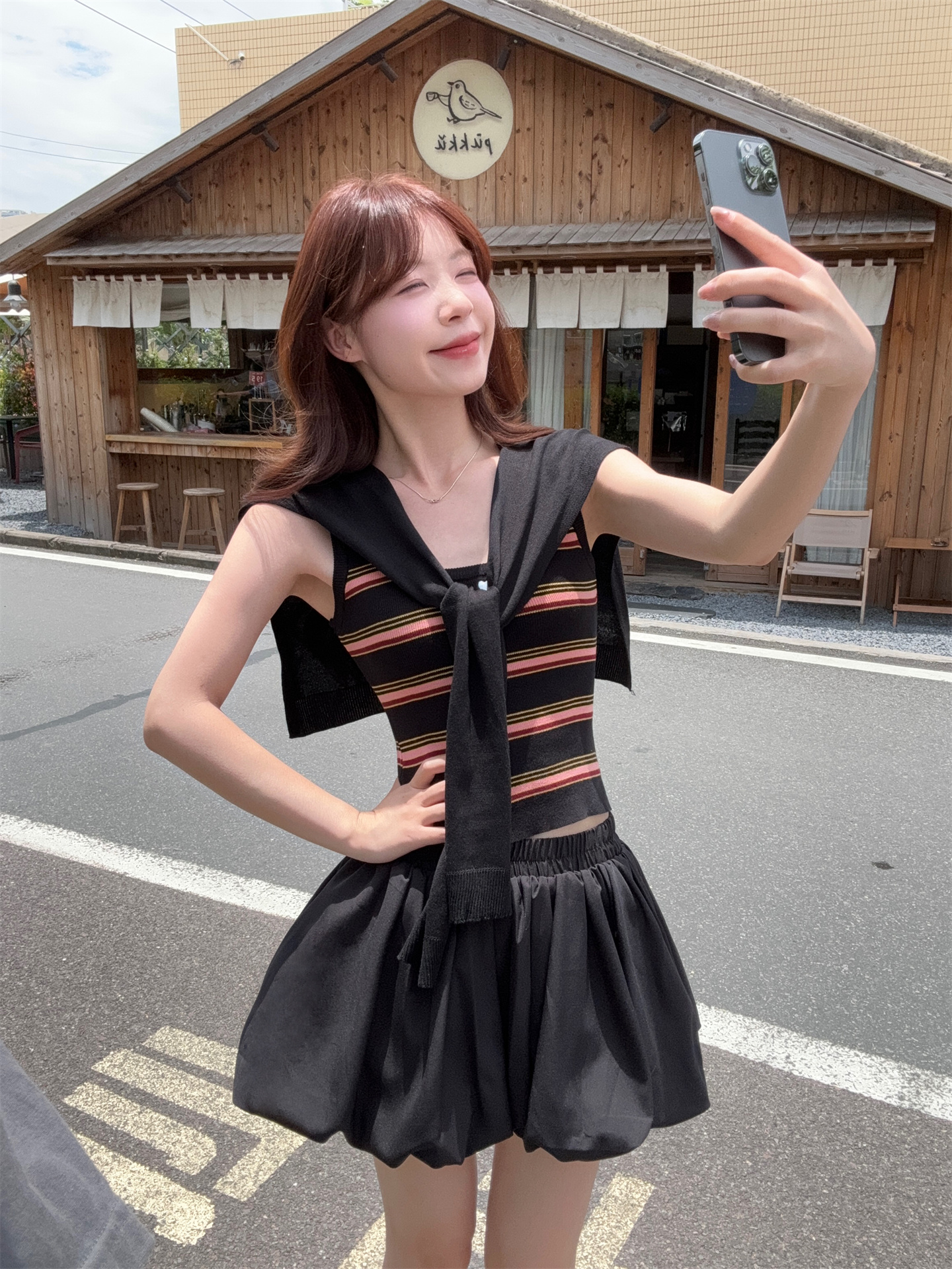 실사 정가 달콤함 스트라이프 자수 하트 조끼 한 마디 꽃밭 바지 투피스 슈트
