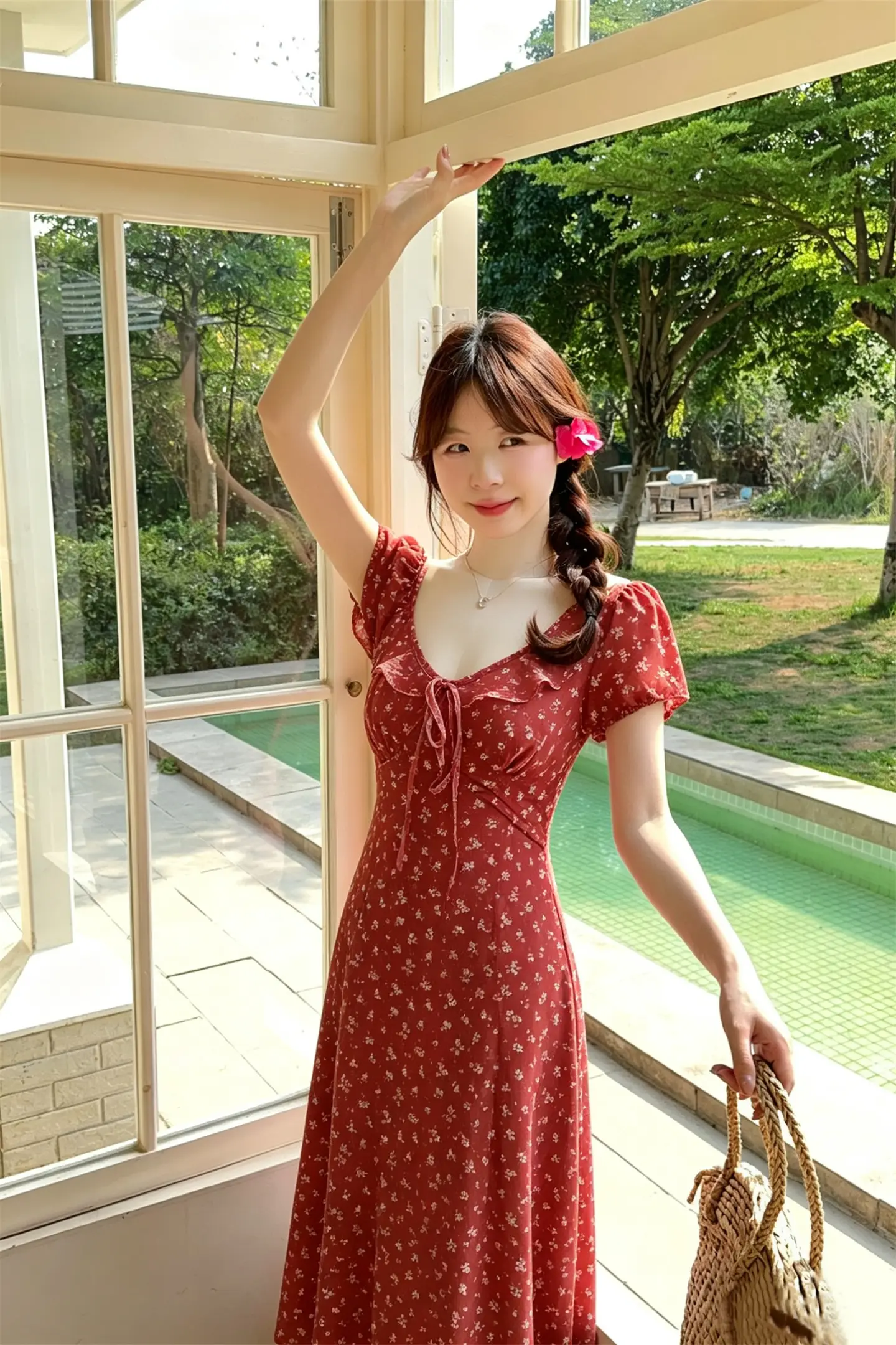 프렌치 스타일 레이스 V넥 원피스 상세 이미지 6