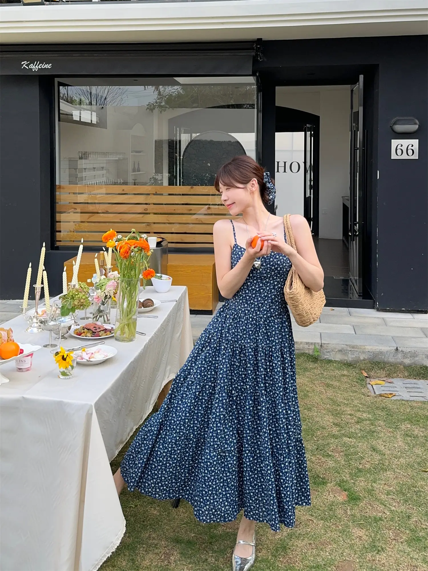 여성용 블루 소재 A자 학교 스타일 드레스 상세 이미지 10