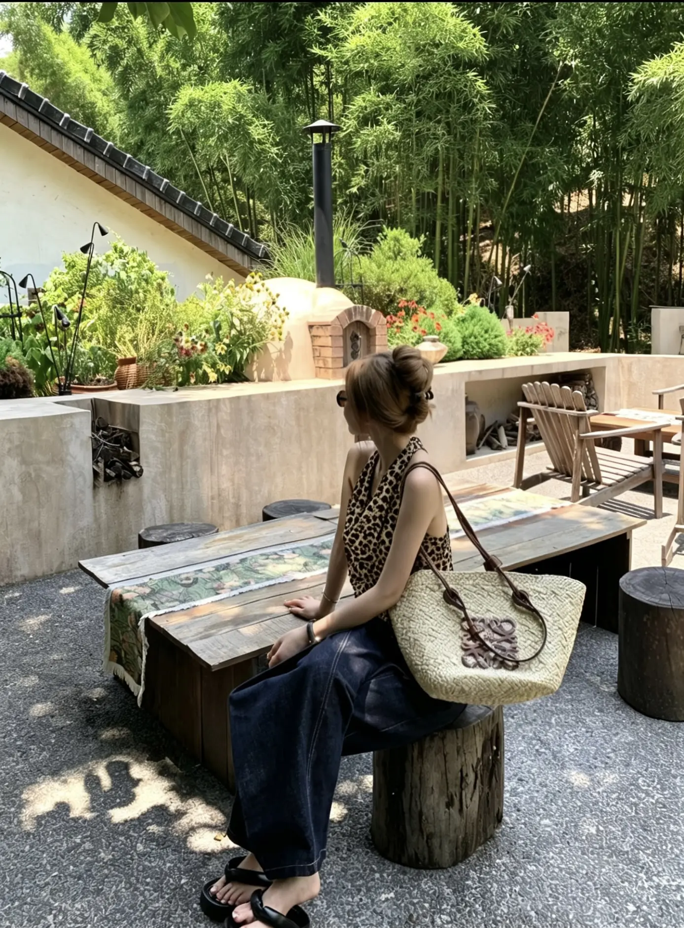 레오파드 홀터넥 V넥 민소매 탑 상세 이미지 5