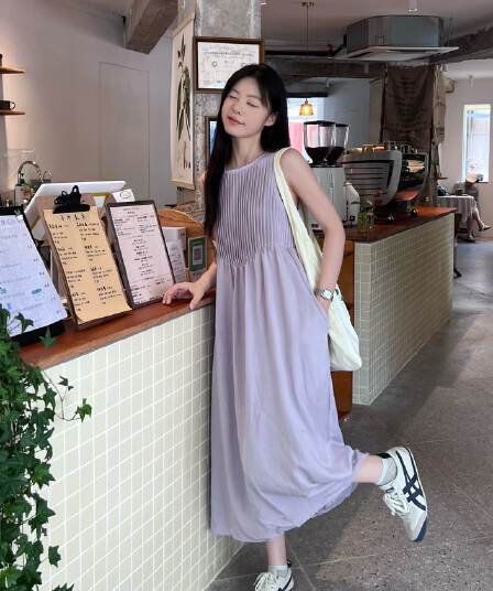 실사 정가 달콤함 디자인 센스 주름 민소매 조끼 원피스