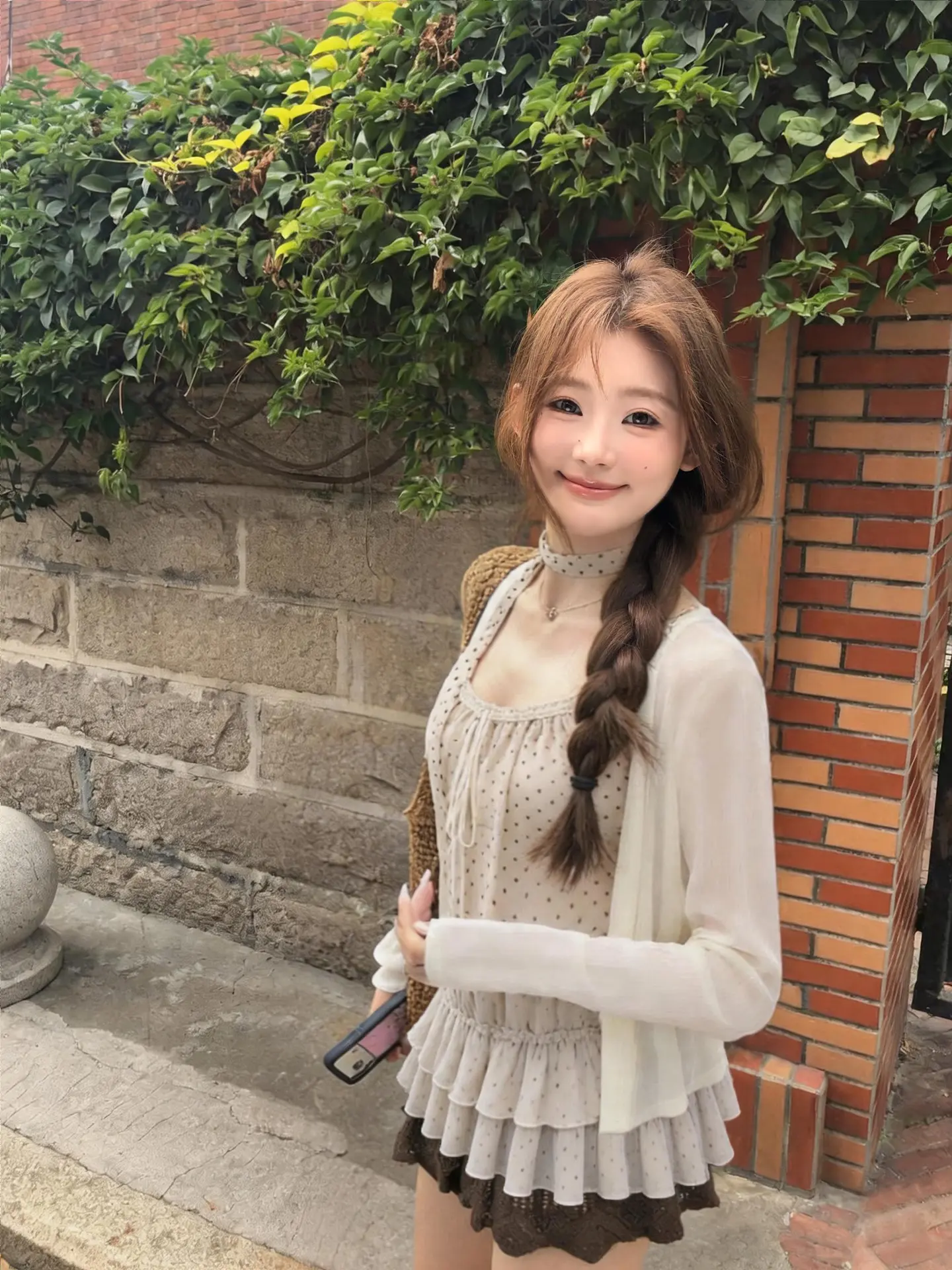韩式圆点防晒针织开衫套装 상세 이미지 2