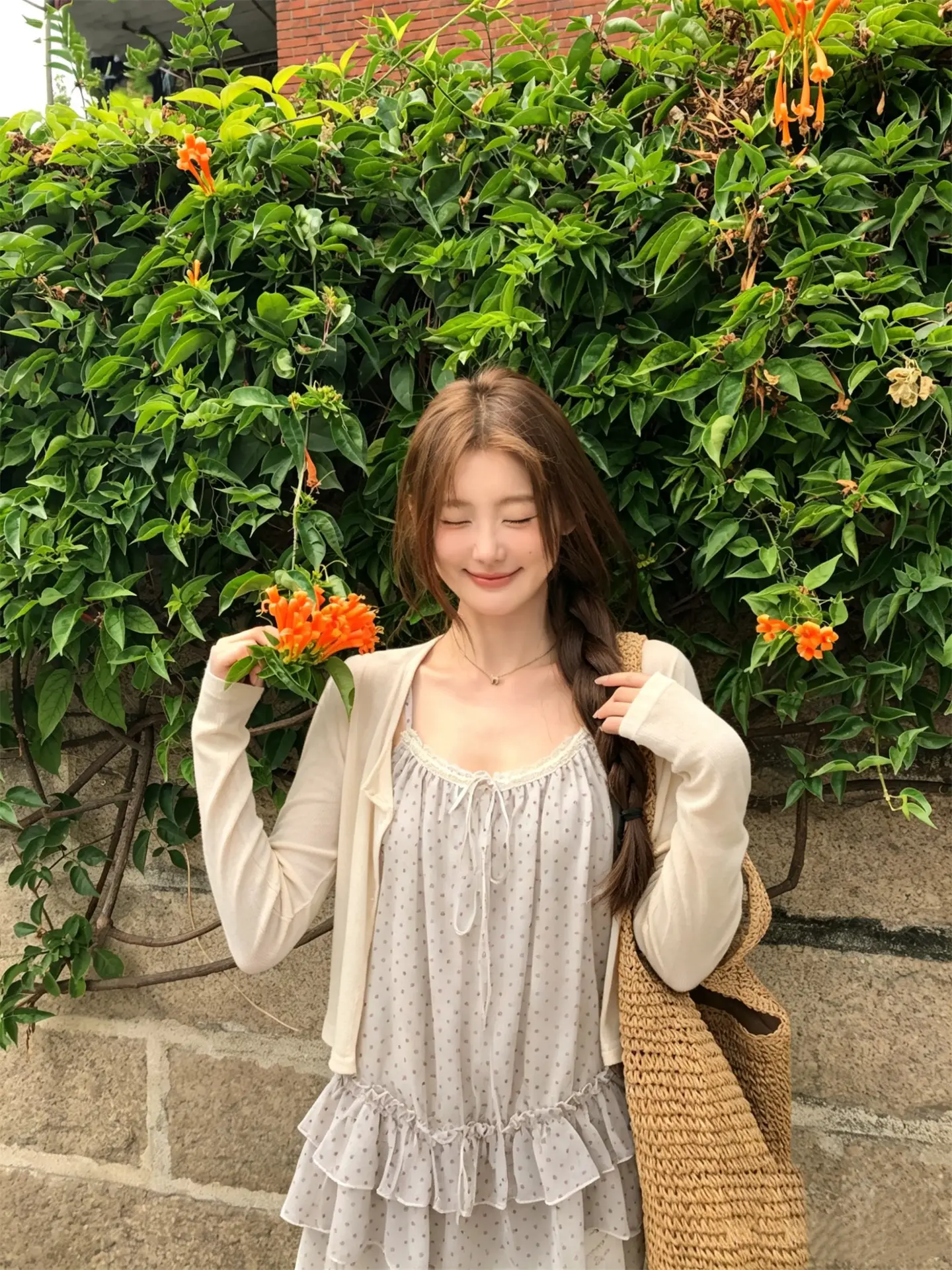 韩式圆点防晒针织开衫套装 상세 이미지 5