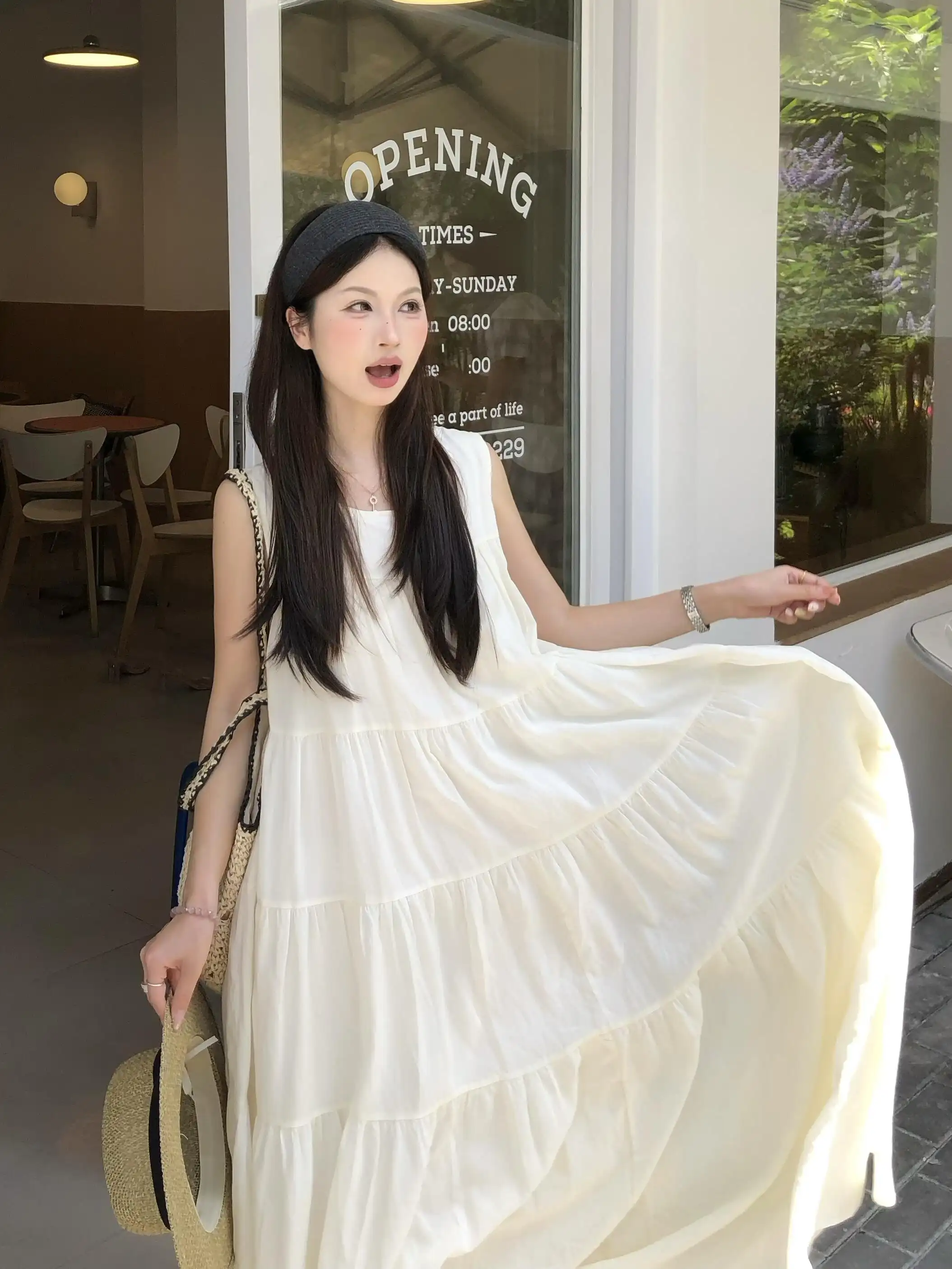 여성용 무소매 케이크 원피스 상세 이미지 3