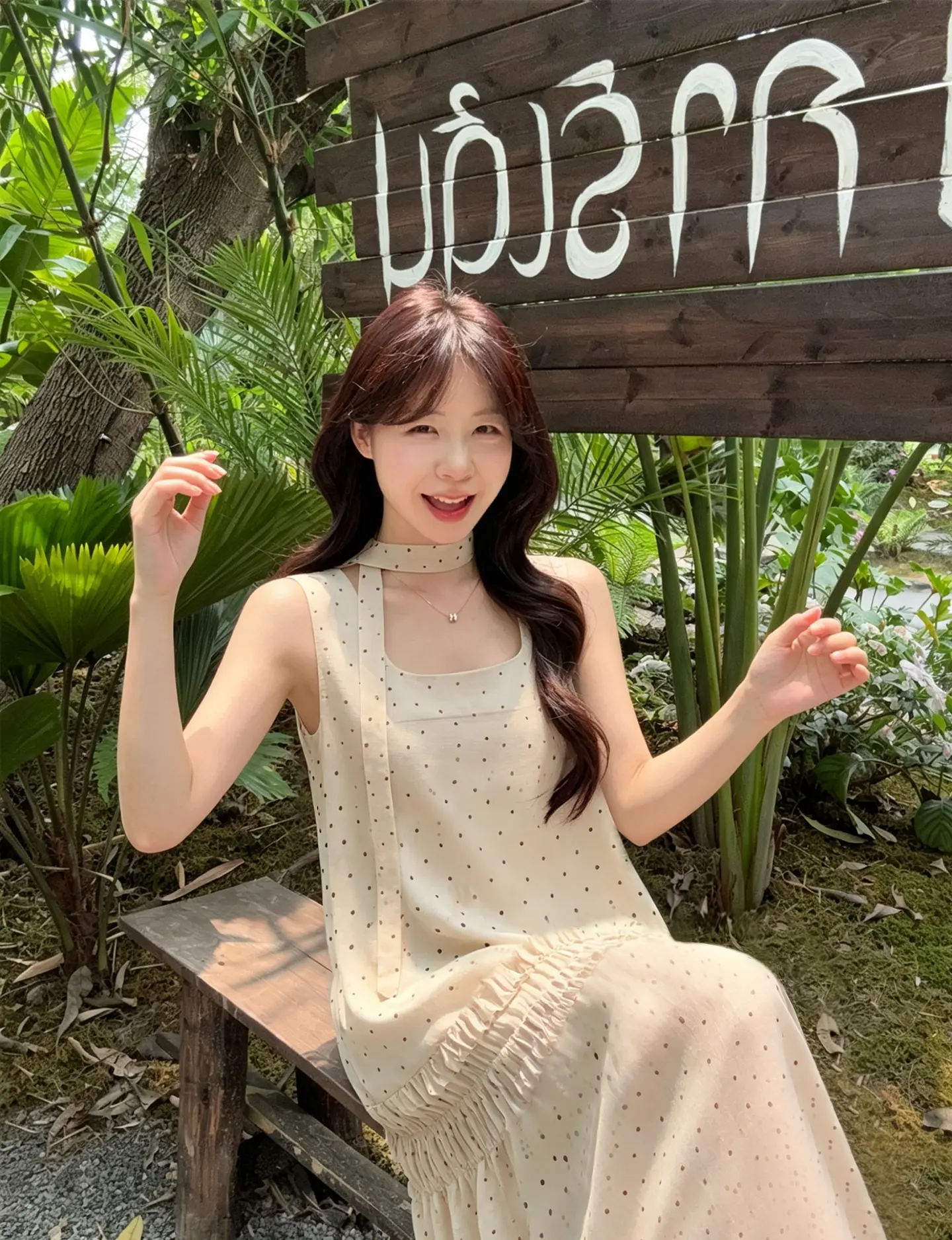 러블리 스퀘어넥 도트 무지 민소매 원피스 상세 이미지 1