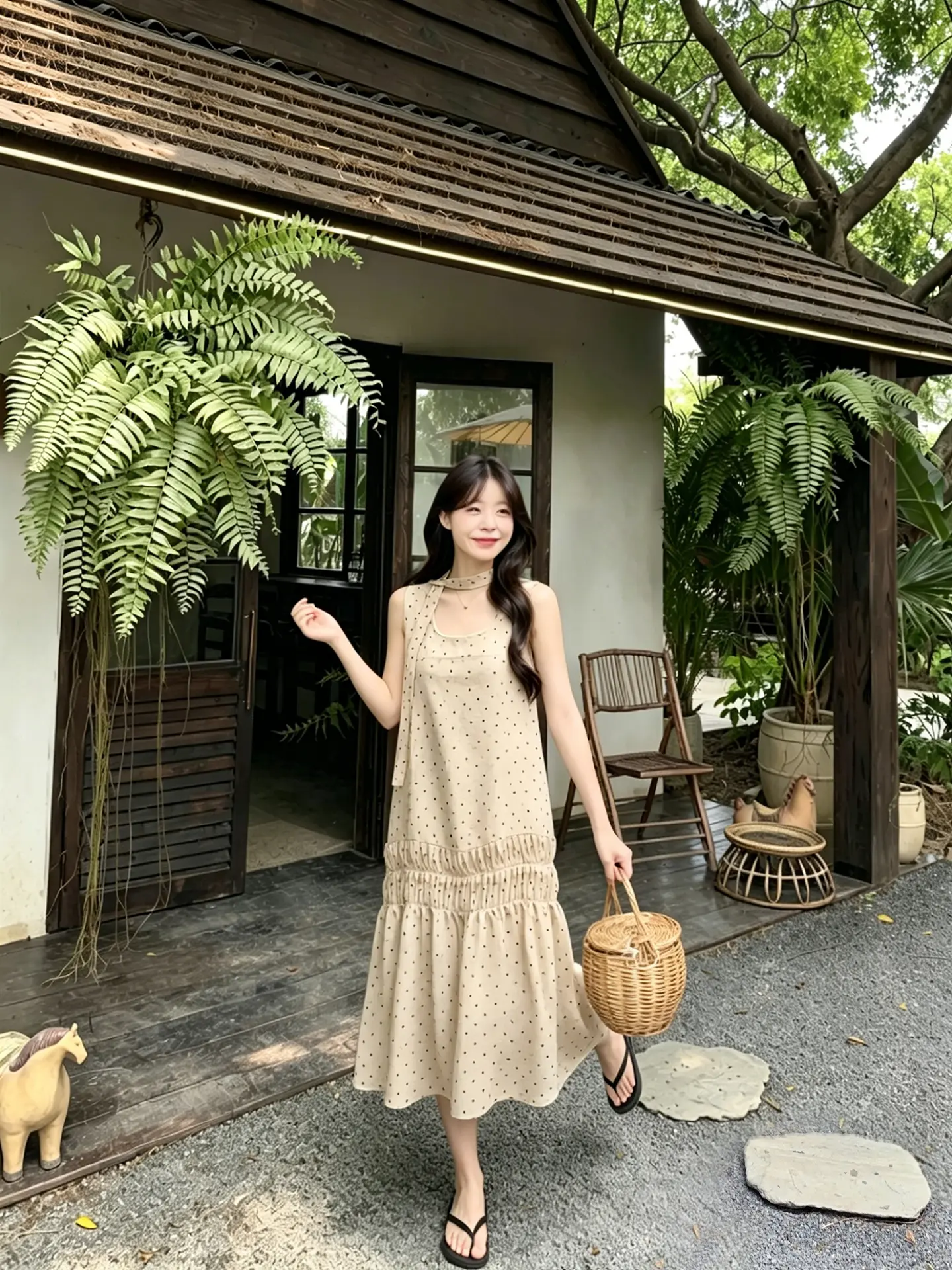 러블리 스퀘어넥 도트 무지 민소매 원피스 상세 이미지 2