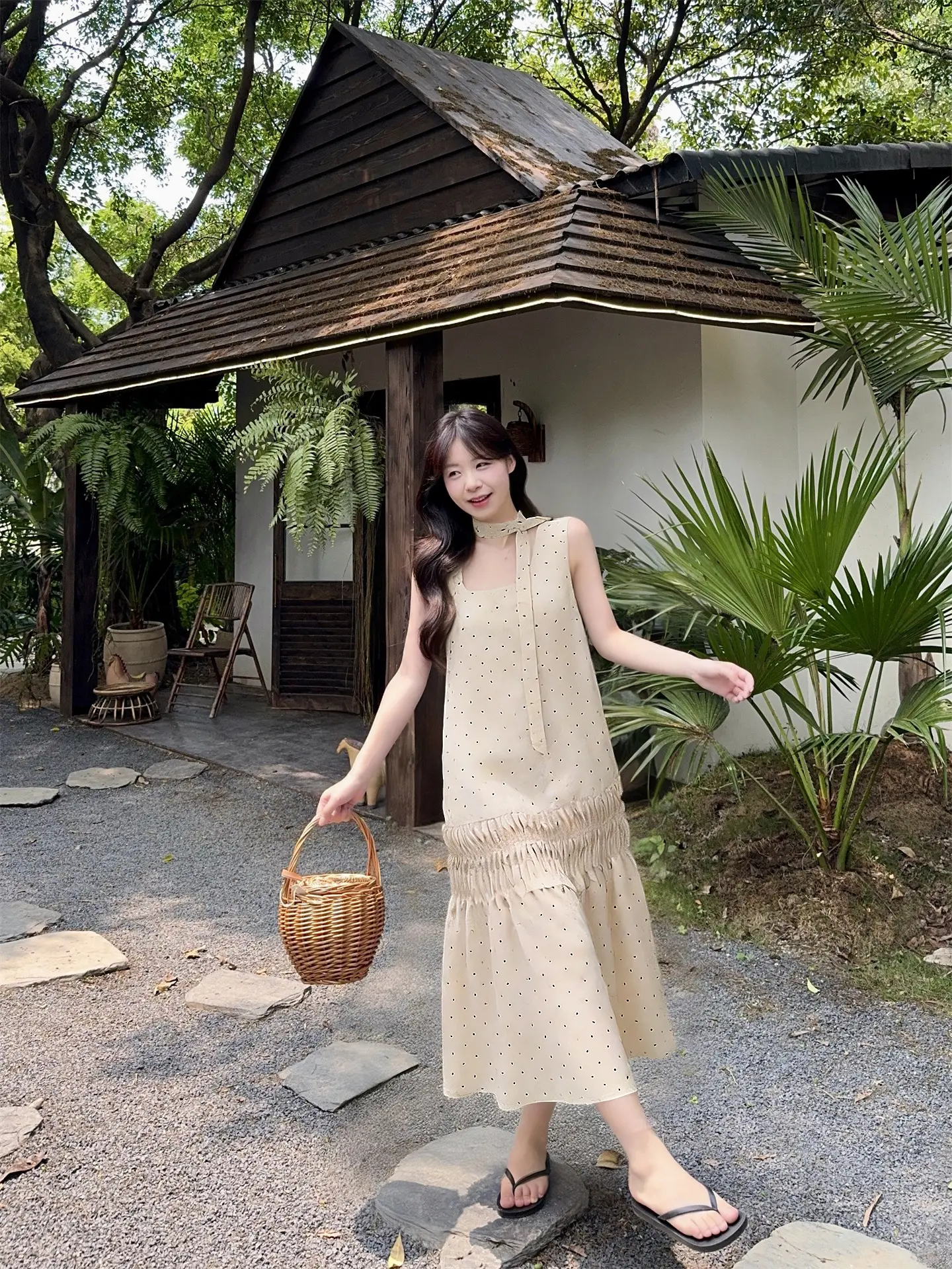 러블리 스퀘어넥 도트 무지 민소매 원피스 상세 이미지 5