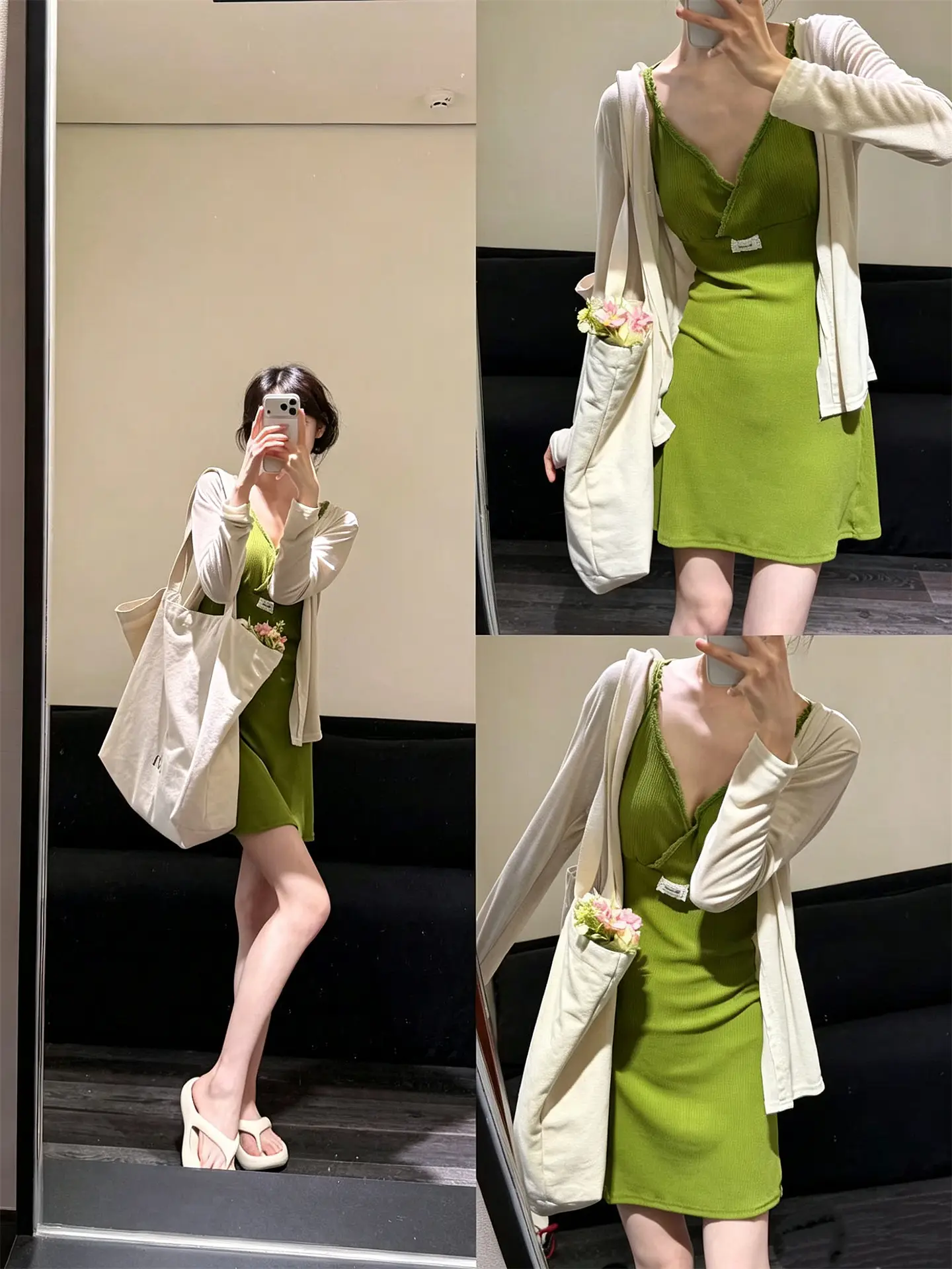 러블리 V넥 레이스 민소매 원피스 상세 이미지 1
