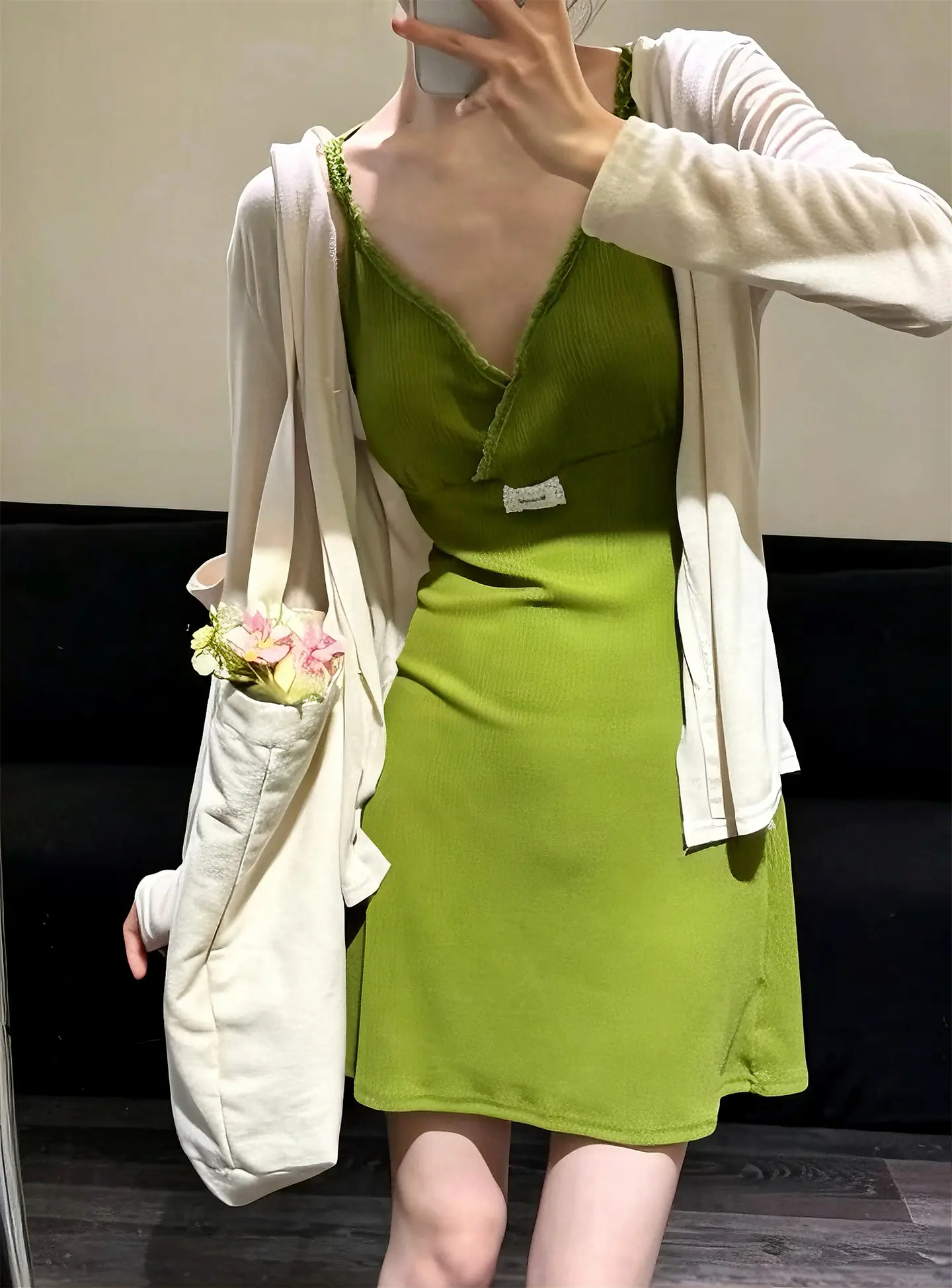 러블리 V넥 레이스 민소매 원피스 상세 이미지 6