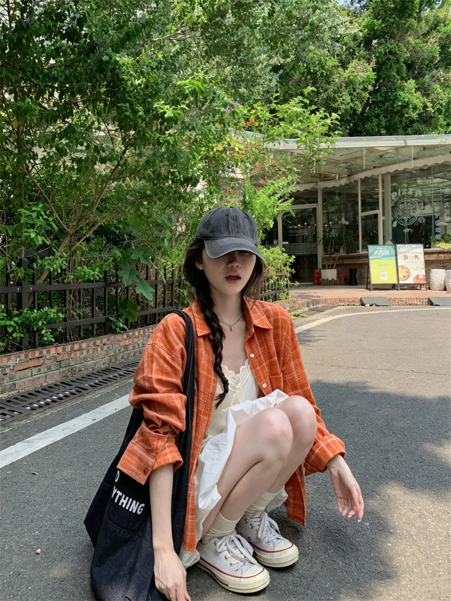 오렌지 체크 배트윙 가디건 상세 이미지 2