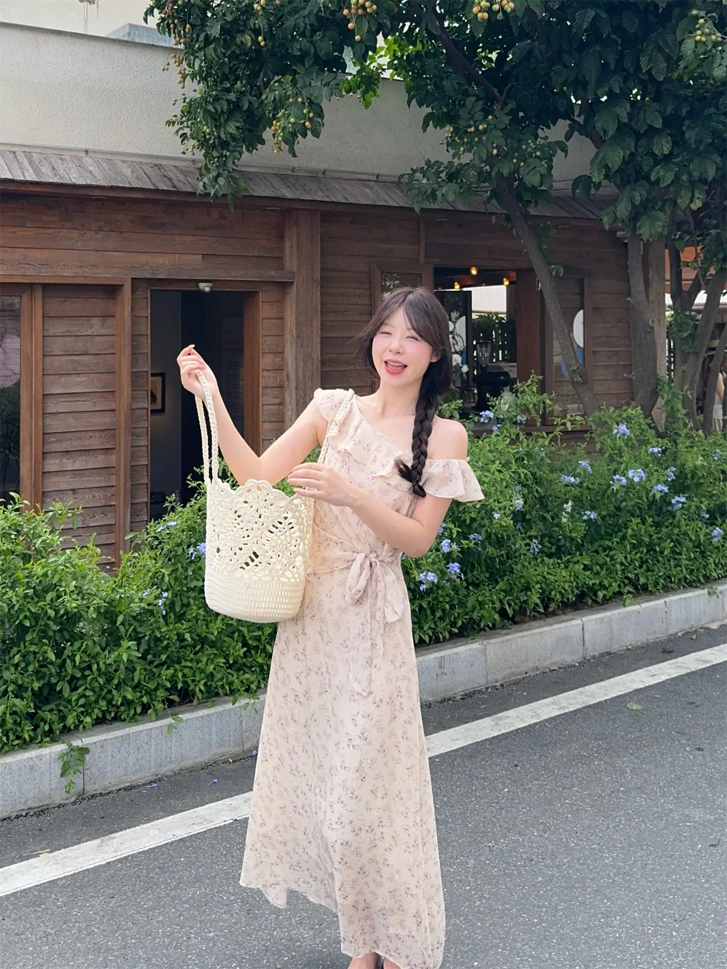 플라워 원숄더 러플 롱 원피스 상세 이미지 8