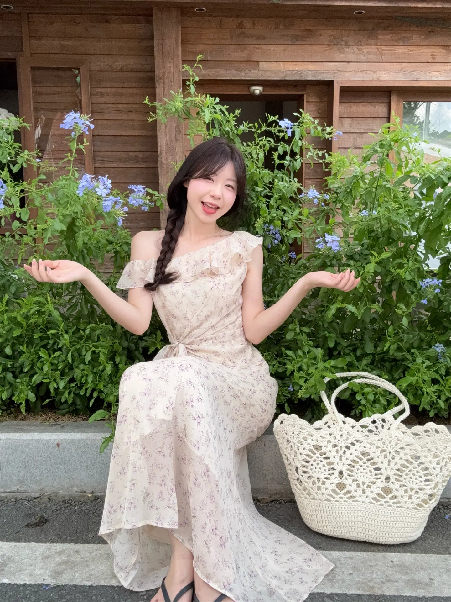 플라워 원숄더 러플 롱 원피스 상세 이미지 9