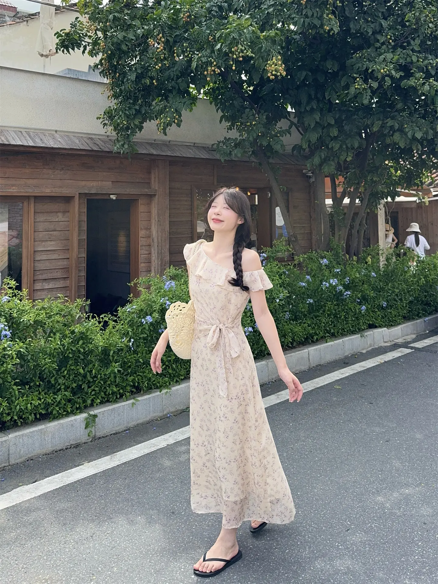 플라워 원숄더 러플 롱 원피스 상세 이미지 10