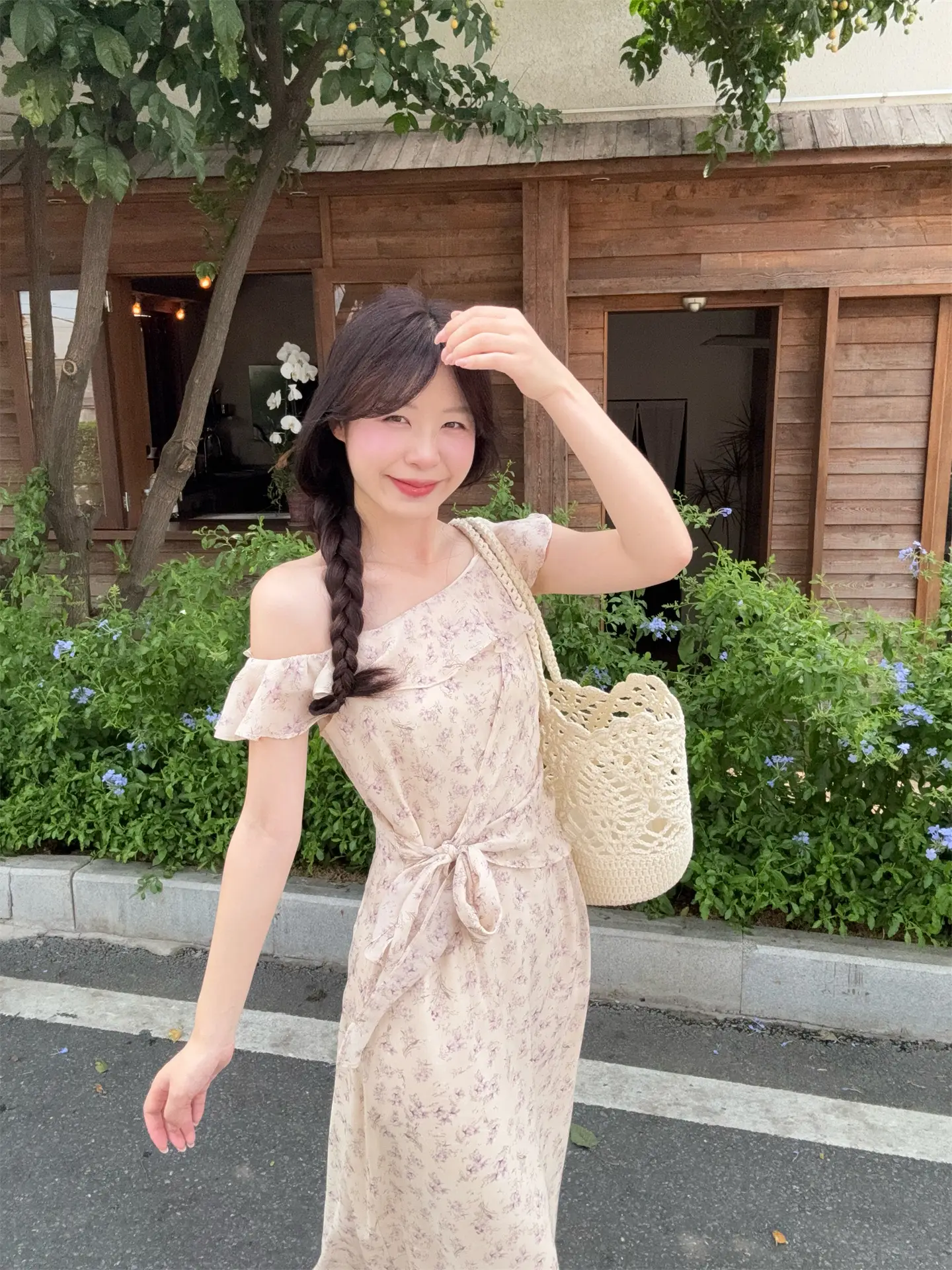 플라워 원숄더 러플 롱 원피스 상세 이미지 12