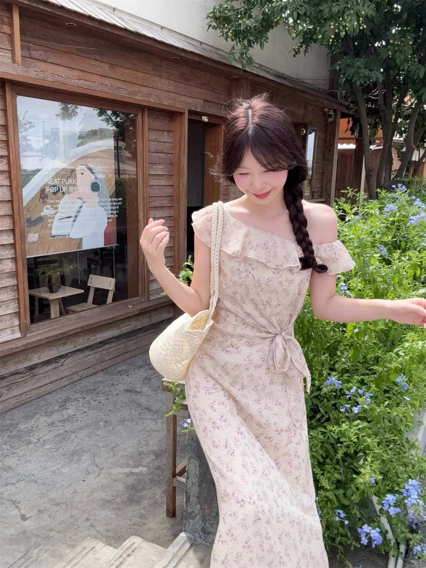 플라워 원숄더 러플 롱 원피스 상세 이미지 13