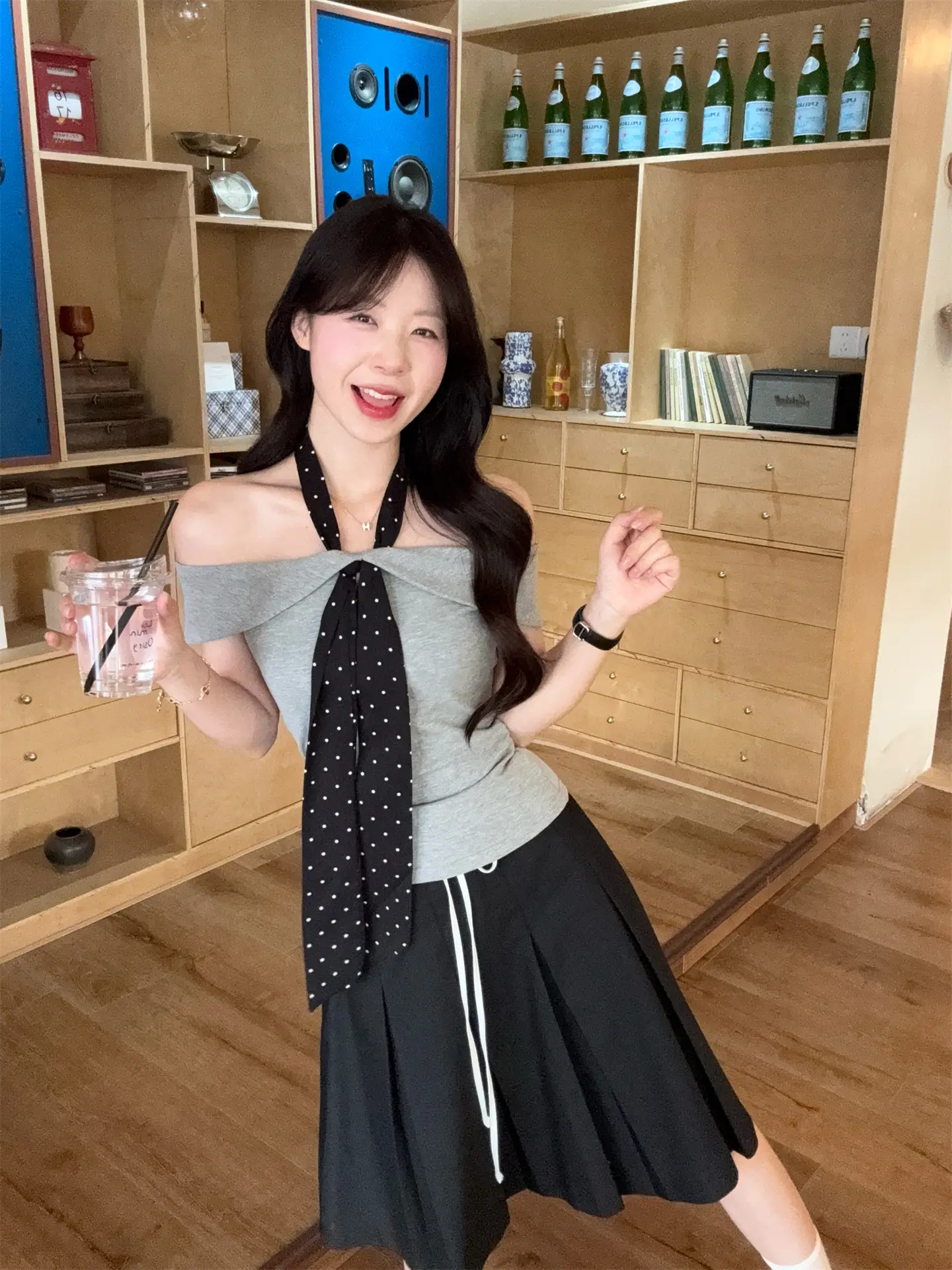 홀터넥 리본 슬림 반소매 티셔츠 상세 이미지 13