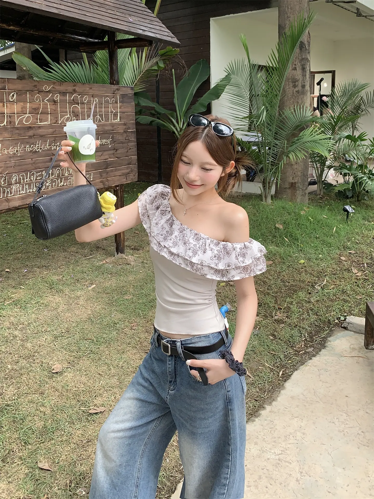 러플 원숄더 반소매 티셔츠 상세 이미지 6
