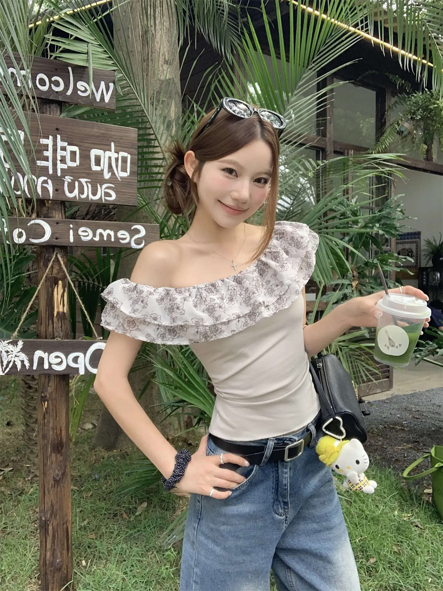 러플 원숄더 반소매 티셔츠 상세 이미지 10