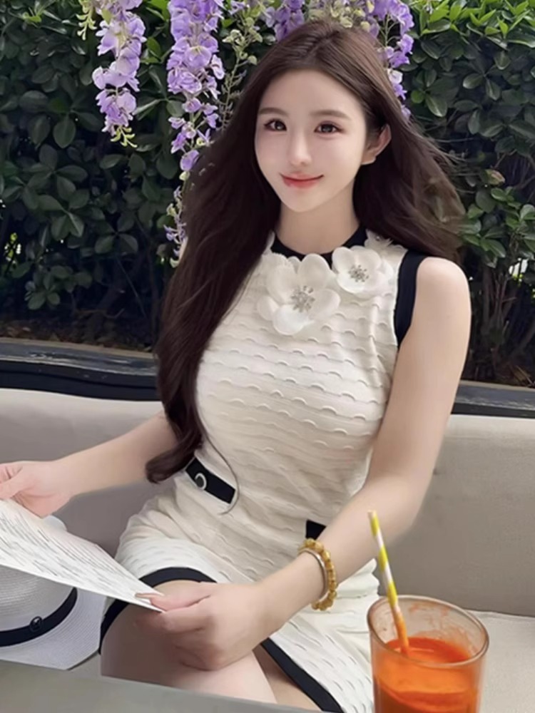MY11811# 好看小香风针织连衣裙女高级感修身气质背心裙无袖裙子