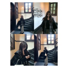 批发1只衮1Z1ZGUN德鲁<b class='q'>纳</b>少女 正反两穿格<b class='q'>纹</b>连帽斗篷羊毛大衣