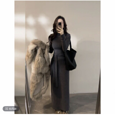 批发大婷婷长袖<b class='q'>假两件</b>半高领长裙<b class='q'>连衣裙</b>气质女装晚宴场合女装