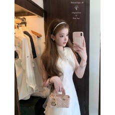 批发迟伞伞26/ss 初夏耳语 jory*后背系纱白色无袖<b class='q'>背心裙</b>气质收腰短裙