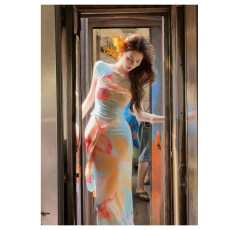 批发无艳一禾虞娇2026巨好看穿搭绝美不撞款<b class='q'>印花</b>飘带人丝<b class='q'>连衣裙</b>