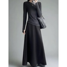 批发网图毛呢高腰A字半身裙长款廓形拉链a型秋冬显瘦休闲<b class='q'>拖地</b><b class='q'>长裙</b>裙子