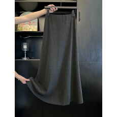 批发毛呢高腰A字半身裙长款廓形拉链a型秋冬显瘦休闲<b class='q'>拖地</b><b class='q'>长裙</b>裙子