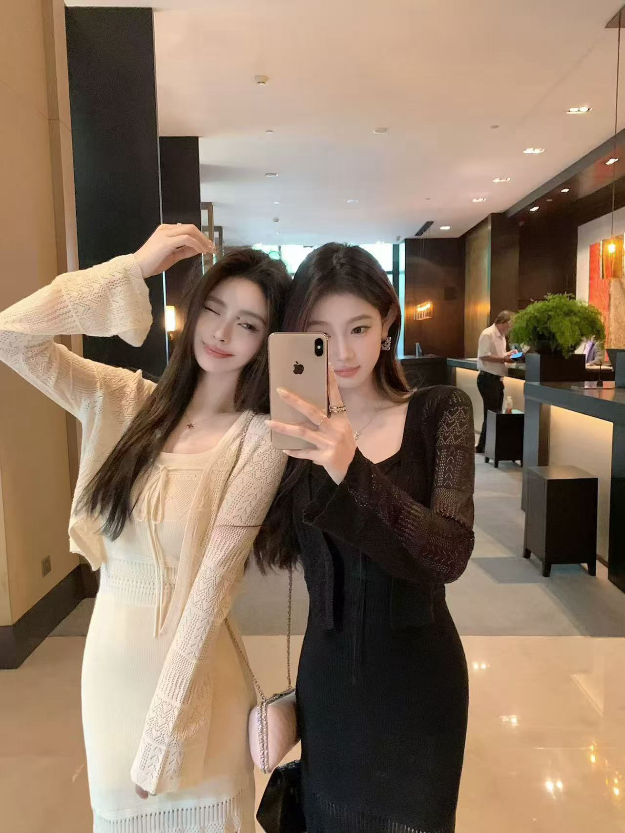 여름 새로운 휴가 바람 상쾌 부드러운 품격 홀로우 아웃 니트 조끼 원피스 오픈 가디건 패션 세트 여성