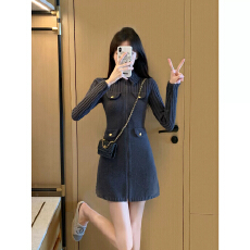 批发小香风连衣裙秋装女款2026年新款高级感气质修身显瘦包芯纱针织裙