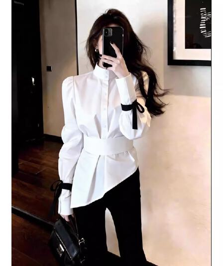 품격 화이트 셔츠 외국 가스 출퇴근 다용도 고급 센스 불규칙 작은 대중 연령 감소 여성 의류 2026 봄 새로운