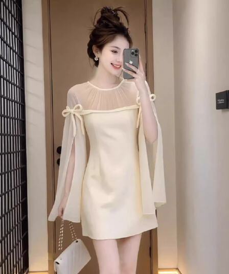 프랑스식 빛 럭셔리 품격 망사 패치워크 여성 드레스 2026 봄 새로운 명문 여성 우아함 허리 수축 예복 치마