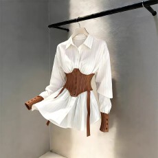 批发大码<b class='q'>胖妹妹</b>假两件防晒衬衫女春秋设计感小众法式收腰长袖上衣<b class='q'>外套</b>