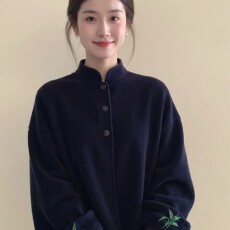 批发大码新中式立领刺绣摇粒绒<b class='q'>卫衣</b>外套<b class='q'>女</b>秋冬胖mm宽松加绒上衣