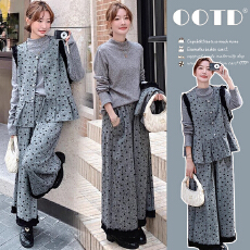 批发富家千金感穿搭波点小香风套装新款马甲<b class='q'>上衣</b>阔腿裤<b class='q'>孕妇</b><b class='q'>三件套</b>