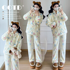 实拍冬天可爱家居服加绒加厚可外穿2025新款秋冬波点孕妇套装