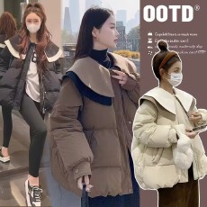 批发大量网红高级感中长款宽松大码羽绒棉服