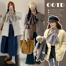 批发网红韩版圆领石墨烯云绒2025冬季新款中长款孕妇棉服+围巾两件套